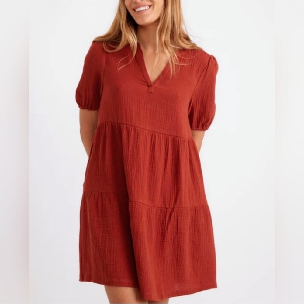 Marine Layer Terracotta Split Neck Mini Dress